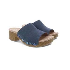 Dansko Giana Womens 9.5 Blue Milled Nubuck Slip-On Heeled Clog Sandal Boho